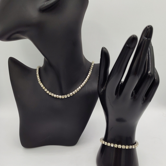 Antique 1920's High Quality Tennis Necklace, Bracelet And Hair Pin Set - Picture 7 of 7